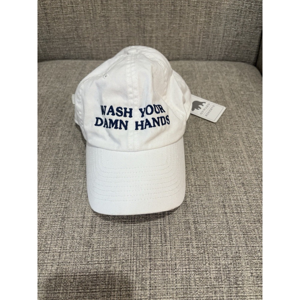 Onward Reserve Wash Your Damn Hands Strap Back Hat White/Navy New With Tags‎
